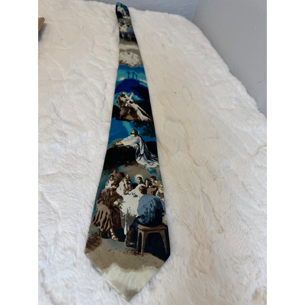 Gospitality Soul Winning Tie Mens Blue Religious Jesus Last Supper Crucifixion - Picture 2 of 10